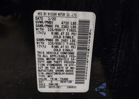 2020 Nissan Rogue Sv Intelligent Awd from USA, damaged, VIN JN8AT2MV9LW140888